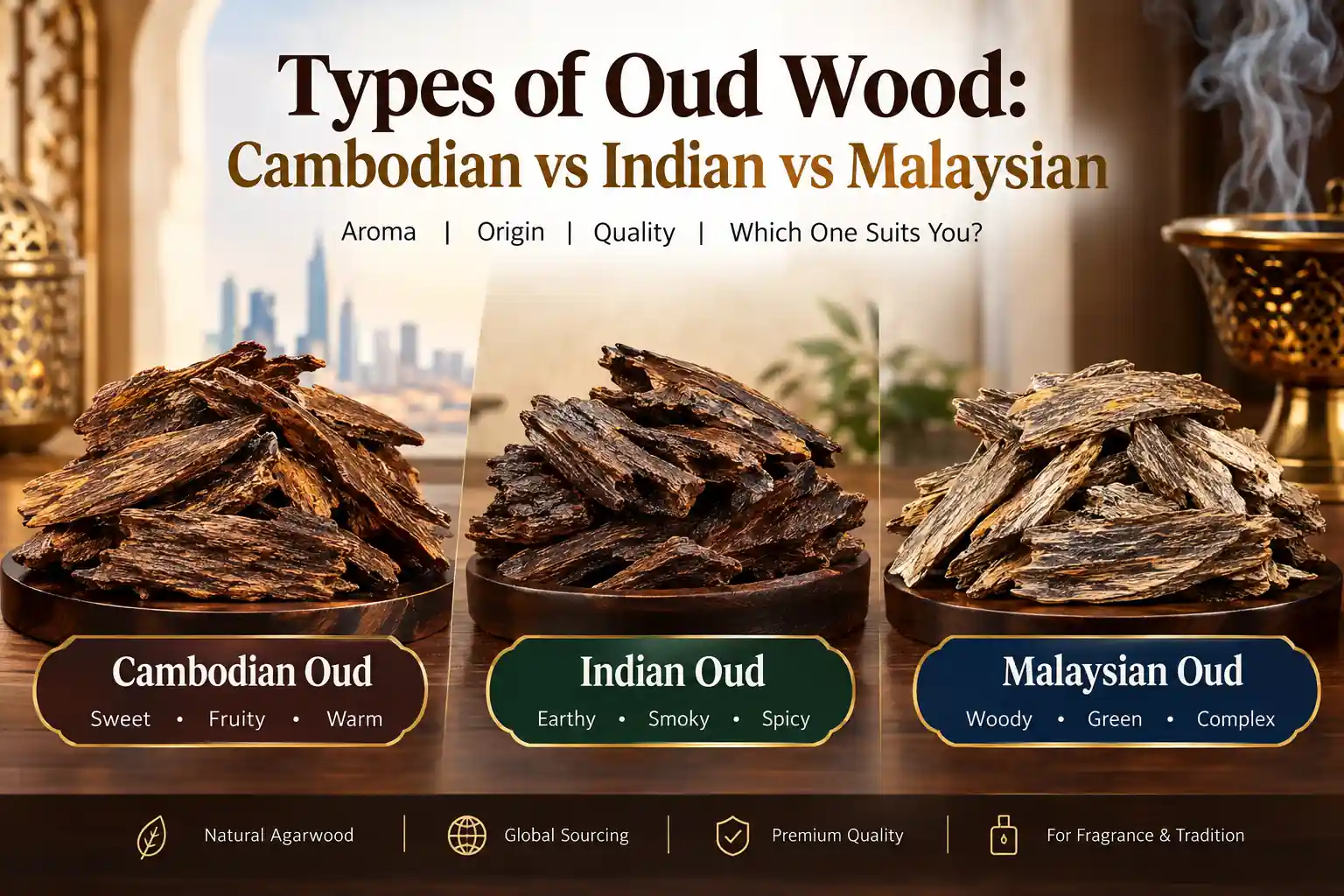 Types of Oud Wood: Cambodian vs Indian vs Malaysian agarwood comparison