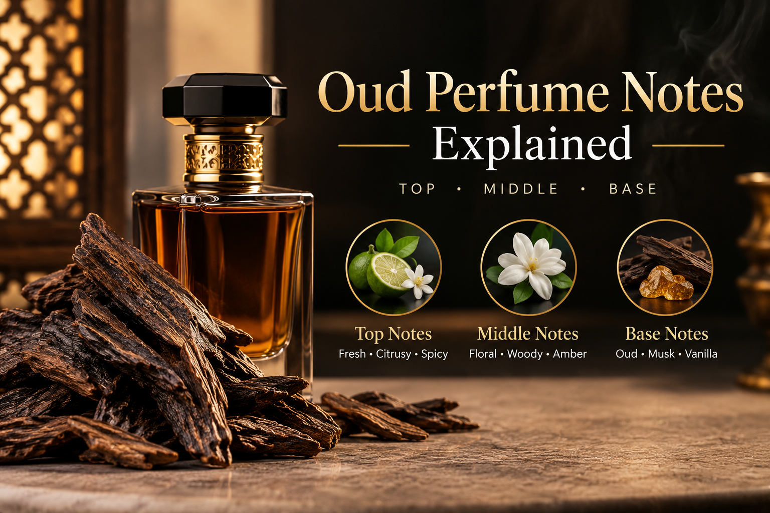 Oud Perfume Notes Explained: top, middle, and base notes of oud fragrance