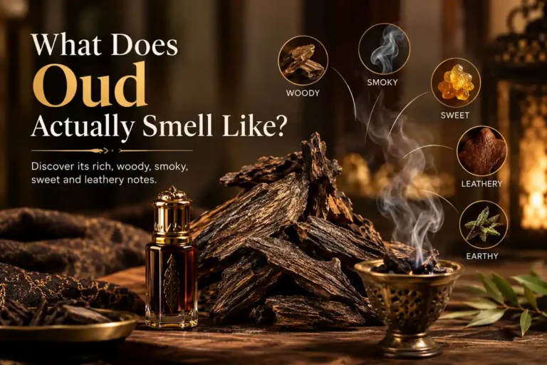 Oud's distinctive scent begins with the formation of fragrant resin inside agarwood trees. When certain trees experience injury and biological stress, they can develop aromatic compounds that gradually change the character of the affected wood. If you have ever wondered **What Does Oud Actually Smell Like?**, this natural process helps explain why its aroma can be so rich, complex, and different from one variety to another. The resulting resin-rich material may contain a complex mixture of fragrance compounds. When the wood is processed or distilled, those compounds contribute to the distinctive aroma associated with oud. This is one reason **what oud actually smells like** can range from sweet and woody to smoky, earthy, or medicinal. However, the scent is not determined by resin alone. Several factors influence the final fragrance and help explain why different oud oils and perfumes have unique aromatic profiles. **1. Tree species and growing conditions:** Different species and environments can produce different aromatic characteristics, affecting whether an oud smells smooth, woody, earthy, or intense. **2. Geographic origin:** Agarwood from different regions may have different balances of woody, sweet, smoky, and medicinal notes. These variations make exploring **What Does Oud Actually Smell Like?** particularly interesting for fragrance lovers. **3. Resin development and wood quality:** The characteristics of the resin-rich wood influence the resulting oil's aroma, including its depth, richness, and complexity. **4. Distillation method:** The way agarwood is processed can affect the complexity and balance of the extracted oil, influencing how its different scent notes are perceived. **5. Fragrance formulation:** When perfumers blend oud with rose, amber, musk, vanilla, or
